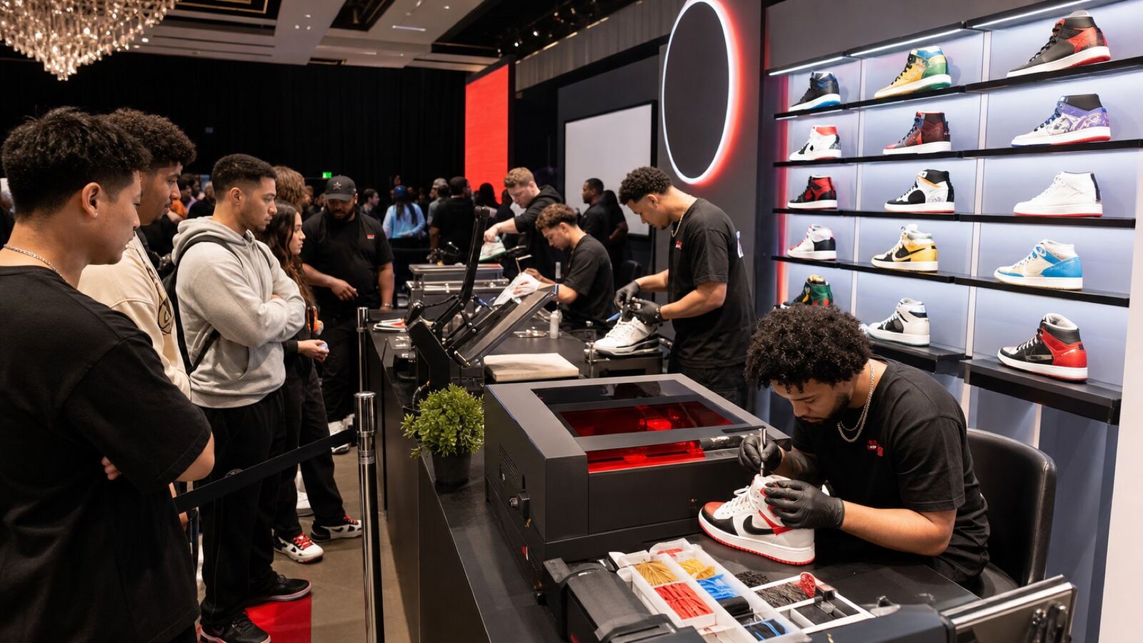 The booth set up at a sneaker release event